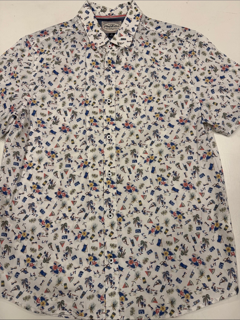Flag and Anthem White Tropical Print Short-Sleeve Shirt
